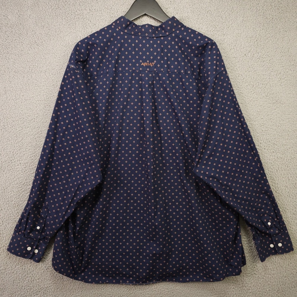 Ariat Kaiser Shirt Mens XXL Blue Tan Geo Print Long Sleeve Wrinkle Free Rodeo - Picture 3 of 16
